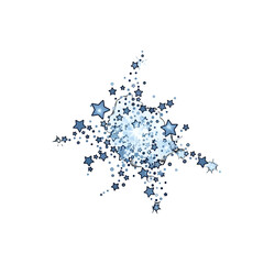 Fototapeta premium A cluster of blue stars and sparkling dots on a white background