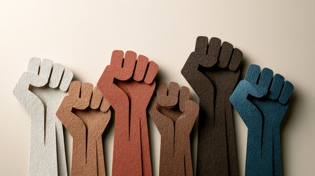 Diverse hands raised in unity, symbolizing strength and solidarity