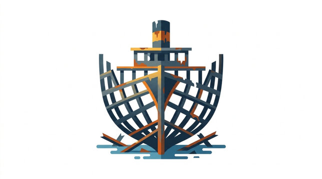 Abstract Sculpture of a Ship Hull Under Construction.