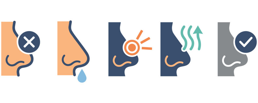 Nasal congestion relief icons for allergy and cold symptoms.