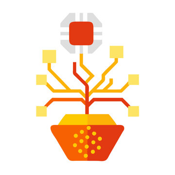 Circuit Bonsai Tree Vector - Digital Growth Technology Icon with CPU Chip Flower and Data Pot