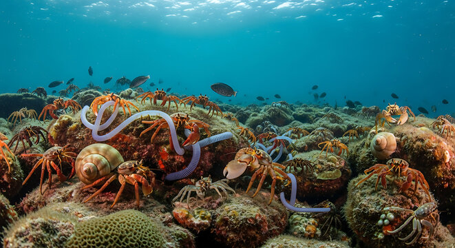 Hermit crabs on tropical reef