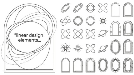 Minimalist linear design elements set with arches and planetary orbit icons. © SABIKUNNAHAR