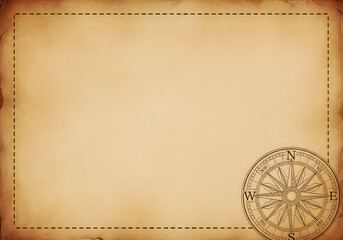 Fototapeta premium Vintage paper with compass and dashed line border for navigation and treasure maps