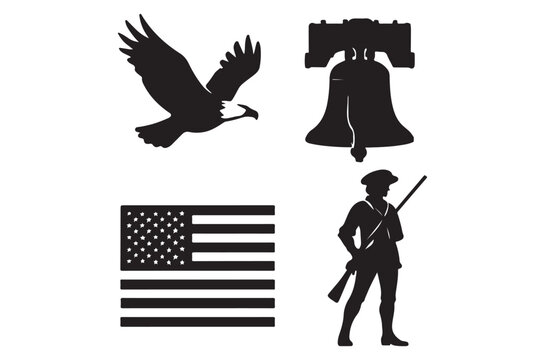 American Symbols Silhouette Collection On White Background