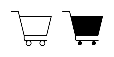 Shopping cart icon in outline and solid style, isolated on white background. Ideal for online shopping, e-commerce, and product checkout features in mobile and web design. © Vector Studio