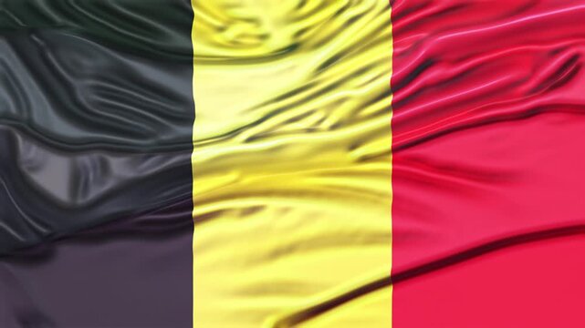 Belgian Flag Waving Realistic 3D Cloth Motion. Belgium National Flag Seamless Waving Loop Background.