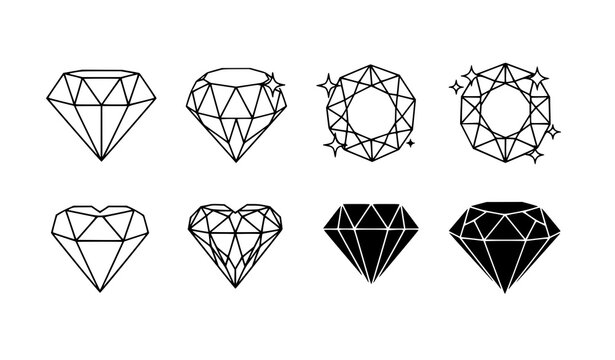Editable Diamond Vector Icon Set &ndash; Geometric Gemstone Symbols