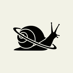 Stylized black and white illustration of a snail with planetary orbit © Hanggera