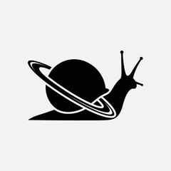 Simplistic black silhouette of a snail with a planet and rings © Hanggera