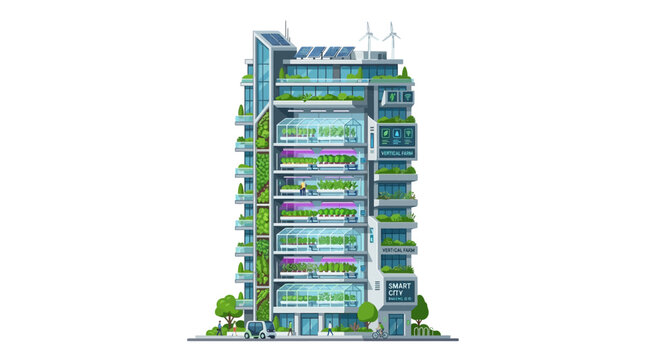 Modern apartment building, colorful residential complex, blue and green exterior, urban architecture isolated on White Background eps