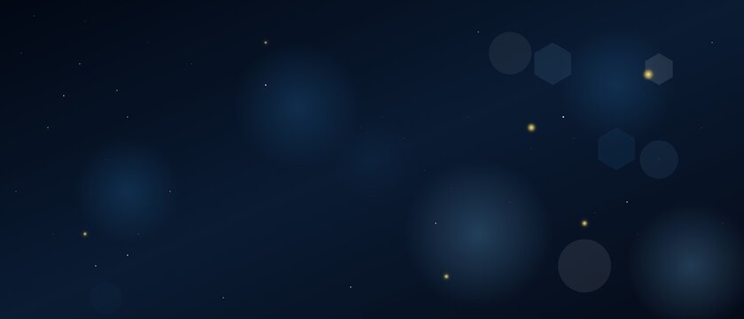 Elegant Dark Blue Background with Golden Sparkles and Bokeh Effects