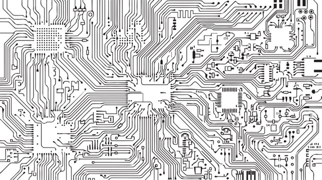 Detailed view of a complex circuit board with numerous electronic pathways circuit design pathways