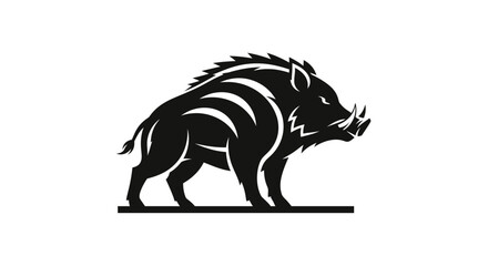 Stylized black silhouette of a boar with detailed muscular build and spiked mane © Keong