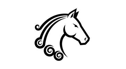 Stylized black-and-white horse head with flowing mane and elegant lines © Keong