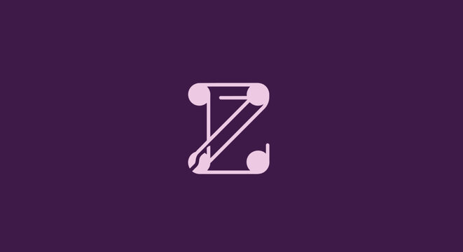 Stylized letter Z with geometric shapes and bold outlines on purple background