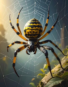 Golden orb spider in web closeup.