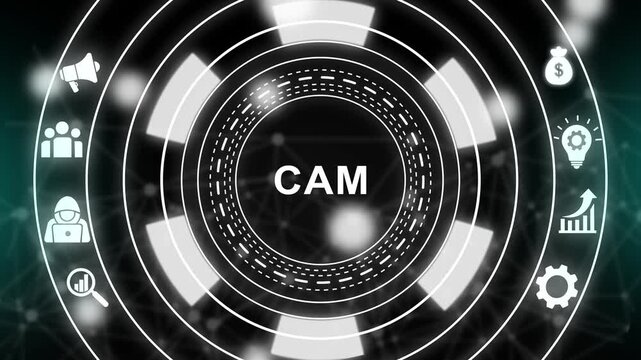 Cam computer aided manufacturing concept with digital interface and network connectivity background, for industrial technology, and engineering