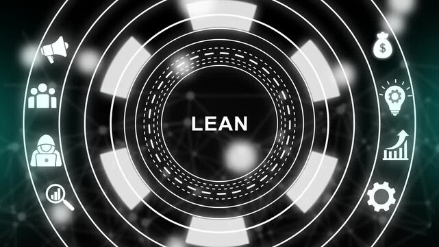 Lean methodology business concept animation with digital interface and network connectivity background, for corporate strategy, and efficiency presentations