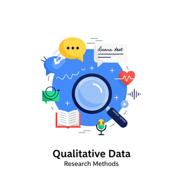 A flat vector illustration representing qualitative research and data analysis concepts