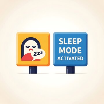 Sleep mode activated cartoon computer screen.