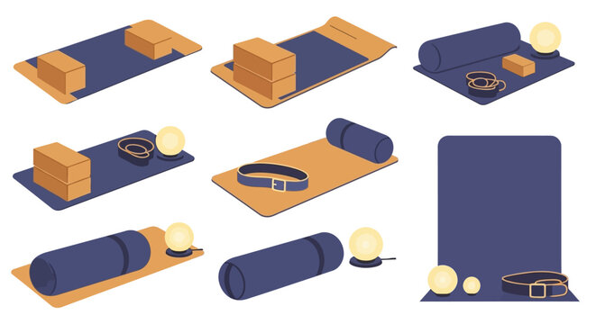 Yoga Mat, Blocks, Bolster, Strap, Lamp - Wellness & Exercise Setup