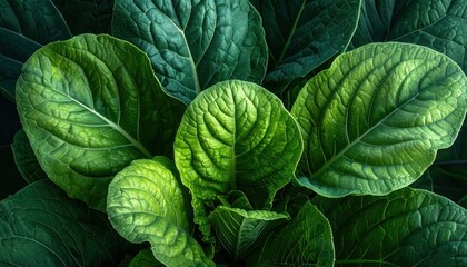Obraz premium Close up of vibrant green leaves showing detailed textures