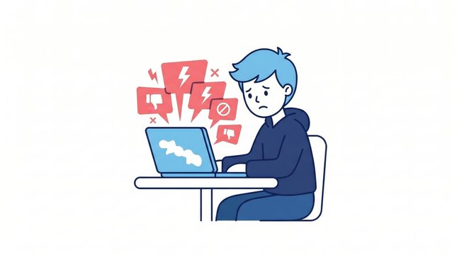 Stressed Tech Professional Working Late at Computer with Overwhelming Digital Notification Stream