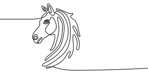 Continuous line art of a horse head with flowing mane © Bristy