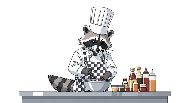 Robot chef preparing gourmet dish on kitchen counter.