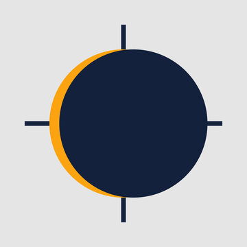 Minimalist flat graphic design of a solar eclipse with orange crescent and dark blue illustration