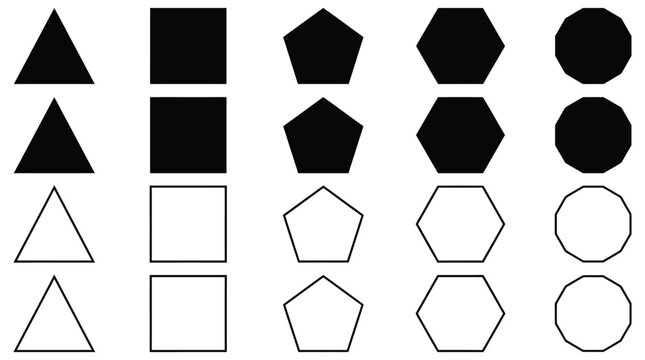 Geometric polygon shape outline and silhouette set containing triangle and hexagons