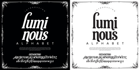 Luminous Elegant Display Font With Vintage Aesthetic Full Alphabet Numbers And Ornaments © happy
