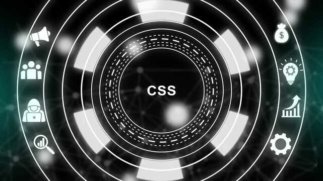 Css web development concept with animated digital interface and programming for software engineering and tech presentations