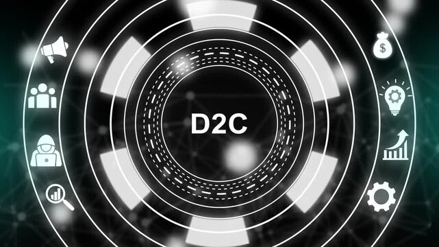 D2 c direct to consumer business strategy concept with digital hud interface and marketing for corporate presentations and e-commerce growth analysis