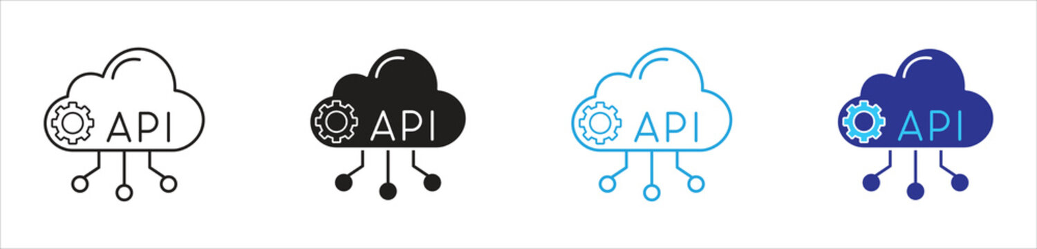 Cloud API icon set, representing the integration of cloud computing services through Application Programming Interfaces, in a clean and modern design.