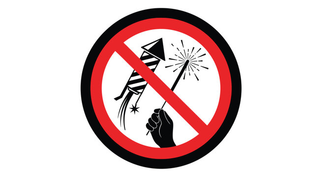 Prohibited firecrackers and sparkler silhouette against a white background