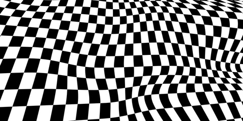 Obraz premium Warped Checkerboard Pattern with Black and White Squares.