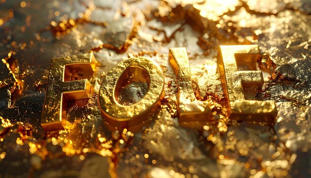 A close-up of golden text on a textured, metallic surface (1)