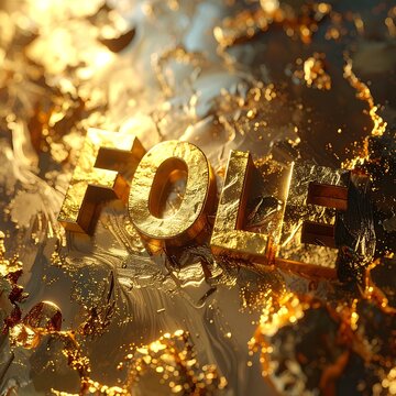 A close-up of golden text on a textured, metallic surface