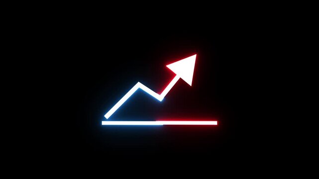 Neon arrow business icon animation. Upward business arrow concept. Animation of representing down trend motion on black background.