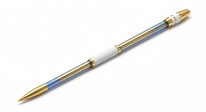 3D isometric premium track and field throwing javelin spear icon, gold tip and white grip.