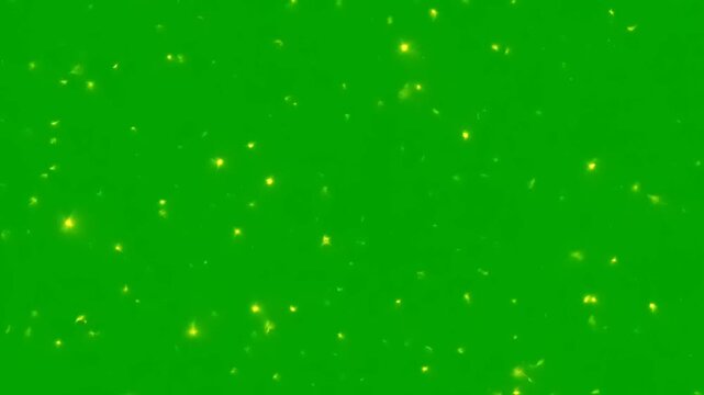 Sparkling golden particles floating on a green screen background.