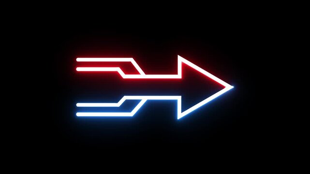 Neon arrow business icon animation. Upward business arrow concept. Animation of representing down trend motion on black background.