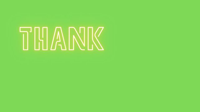 Animated neon outline Thanks For Watching text on vibrant lime green background. White retro neon glow letters revealed one by one across three lines. Perfect for YouTube video outros.