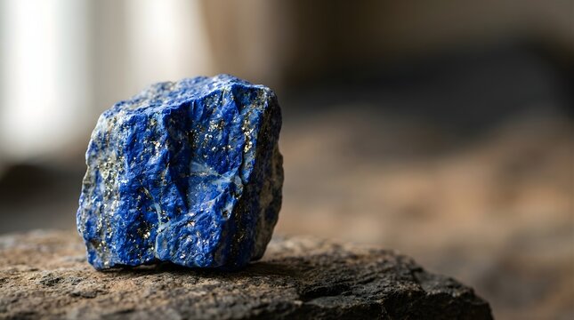Rough lapis lazuli mineral stone on rustic wooden surface for decor