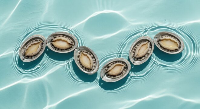 Fresh abalone shellfish in clear turquoise water