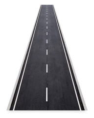 Straight asphalt road with white lane markings and isolated on transparent background © PNG Studio 99