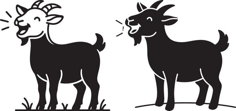 Black silhouette vector illustration of a happy goat bleating on a white background with bleating silhouette background creature