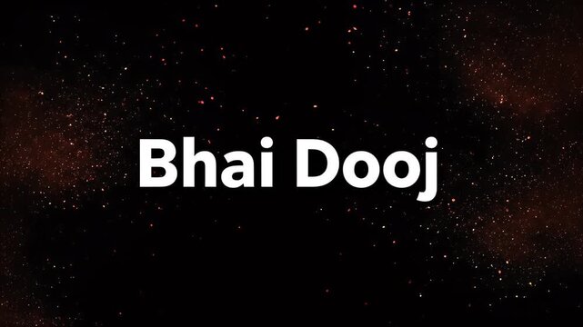 Bhai Dooj text animation with golden particles and sparkles on a dark background 4k.